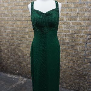 Green formal beaded gown